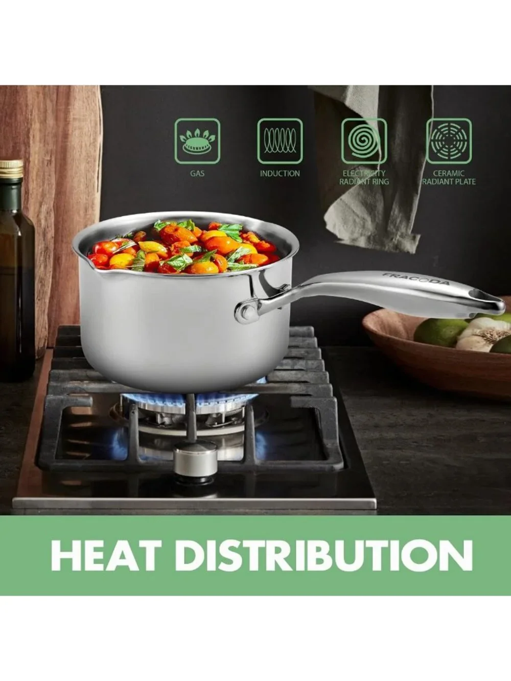 3.5 Quart Stainless Steel Saucepan with Glass Lid & Strainer, Induction Pot